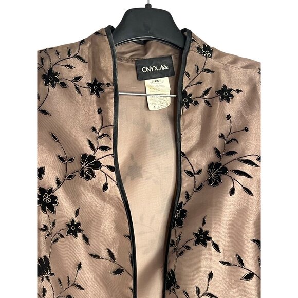 Onyx Nite Floral Embroidered Open Front Jacket Plus Size 26 Brown  Black Elegant - Picture 3 of 16